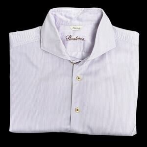 Stenstroms Fitted Body Lavender Stripe Cotton Dress Shirt Sweden Slim Fit Sz M